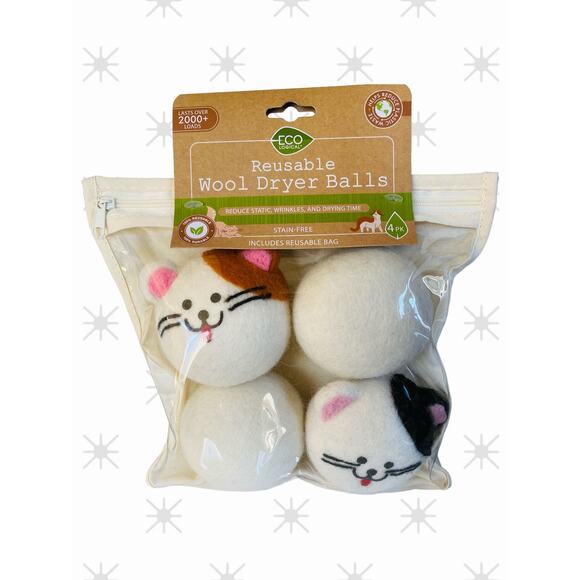 New Cat Cats Reusable Wool Dryer Anti-Static Kitty Eco-Friendly Laundry Balls - Picture 3 of 4